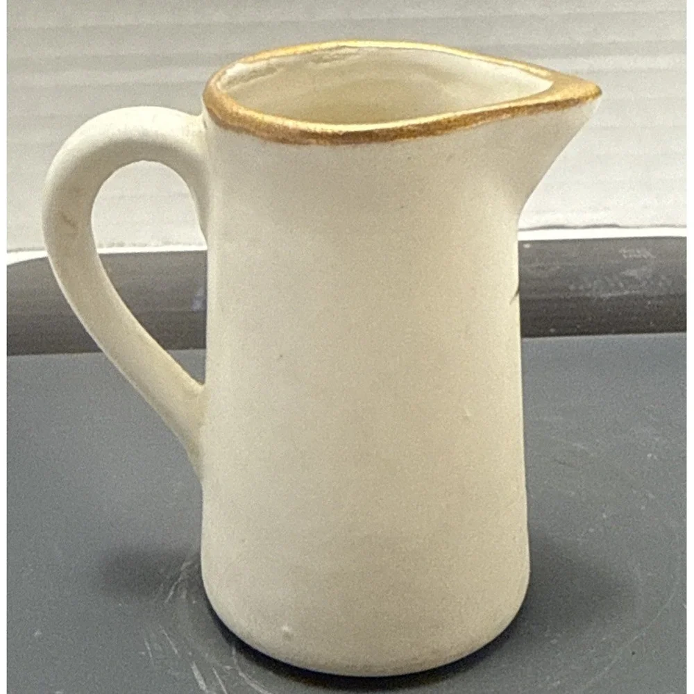 Vintage Hand Painted Floral Miniature Pitcher With‎ Gold Rim